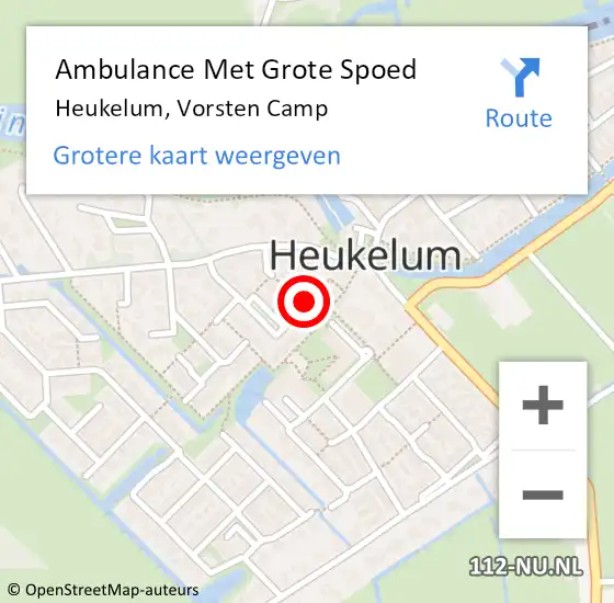 Locatie op kaart van de 112 melding: Ambulance Met Grote Spoed Naar Heukelum, Vorsten Camp op 16 oktober 2022 17:07