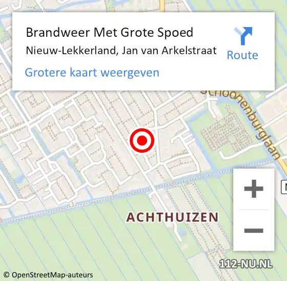 Locatie op kaart van de 112 melding: Brandweer Met Grote Spoed Naar Nieuw-Lekkerland, Jan van Arkelstraat op 16 oktober 2022 17:20