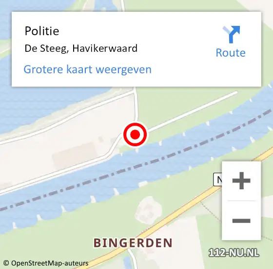 Locatie op kaart van de 112 melding: Politie De Steeg, Havikerwaard op 16 oktober 2022 17:21