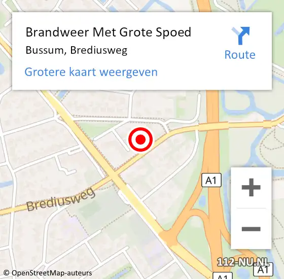 Locatie op kaart van de 112 melding: Brandweer Met Grote Spoed Naar Bussum, Brediusweg op 16 oktober 2022 17:26