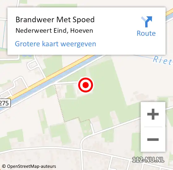 Locatie op kaart van de 112 melding: Brandweer Met Spoed Naar Nederweert Eind, Hoeven op 16 oktober 2022 18:01