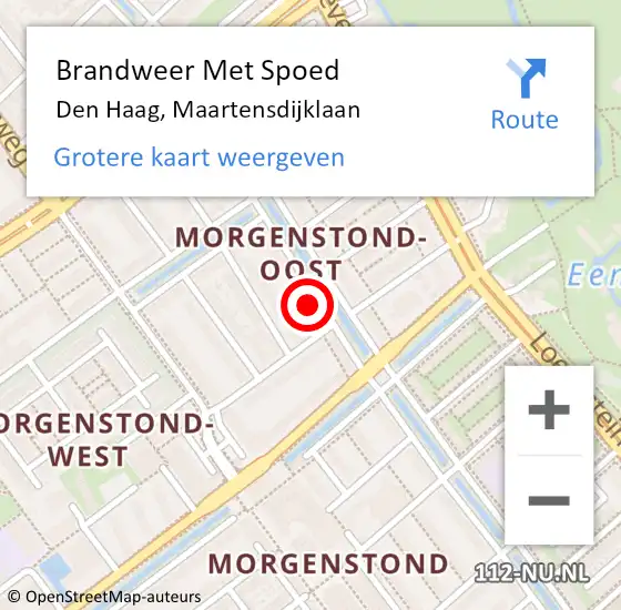 Locatie op kaart van de 112 melding: Brandweer Met Spoed Naar Den Haag, Maartensdijklaan op 16 oktober 2022 18:01