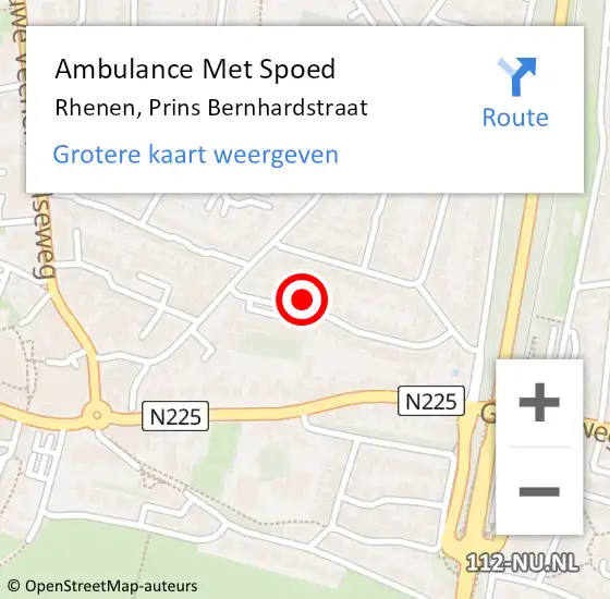 Locatie op kaart van de 112 melding: Ambulance Met Spoed Naar Rhenen, Prins Bernhardstraat op 16 oktober 2022 18:24