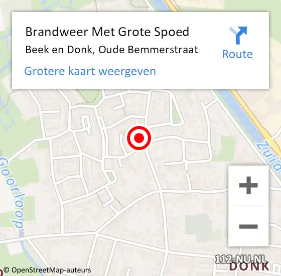 Locatie op kaart van de 112 melding: Brandweer Met Grote Spoed Naar Beek en Donk, Oude Bemmerstraat op 16 oktober 2022 18:27