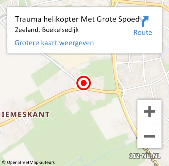 Locatie op kaart van de 112 melding: Trauma helikopter Met Grote Spoed Naar Zeeland, Boekelsedijk op 16 oktober 2022 18:31