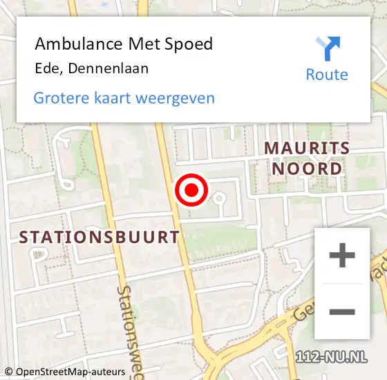 Locatie op kaart van de 112 melding: Ambulance Met Spoed Naar Ede, Dennenlaan op 16 oktober 2022 18:35