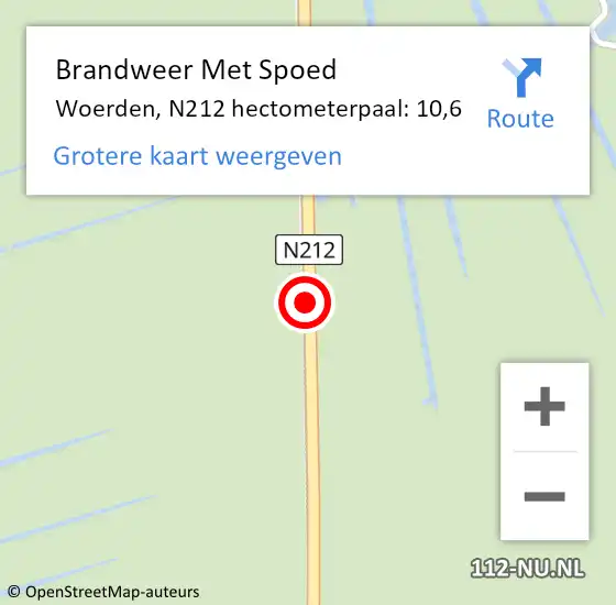 Locatie op kaart van de 112 melding: Brandweer Met Spoed Naar Woerden, N212 hectometerpaal: 10,6 op 16 oktober 2022 18:37