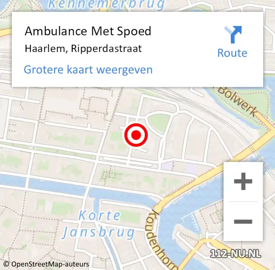 Locatie op kaart van de 112 melding: Ambulance Met Spoed Naar Haarlem, Ripperdastraat op 16 oktober 2022 19:10