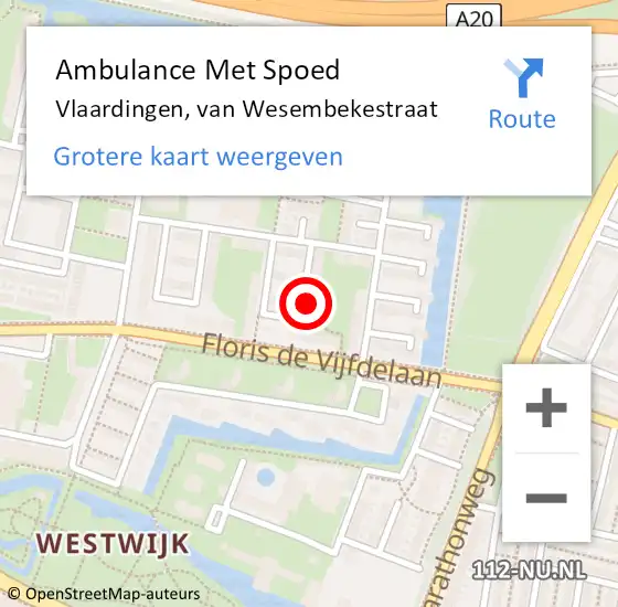 Locatie op kaart van de 112 melding: Ambulance Met Spoed Naar Vlaardingen, van Wesembekestraat op 16 oktober 2022 19:16