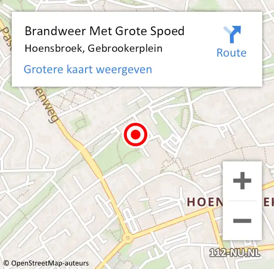 Locatie op kaart van de 112 melding: Brandweer Met Grote Spoed Naar Hoensbroek, Gebrookerplein op 16 oktober 2022 19:22