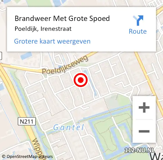 Locatie op kaart van de 112 melding: Brandweer Met Grote Spoed Naar Poeldijk, Irenestraat op 16 oktober 2022 19:34