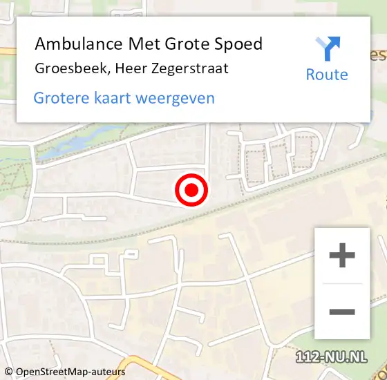 Locatie op kaart van de 112 melding: Ambulance Met Grote Spoed Naar Groesbeek, Heer Zegerstraat op 16 oktober 2022 19:42