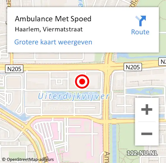 Locatie op kaart van de 112 melding: Ambulance Met Spoed Naar Haarlem, Viermatstraat op 16 oktober 2022 19:51