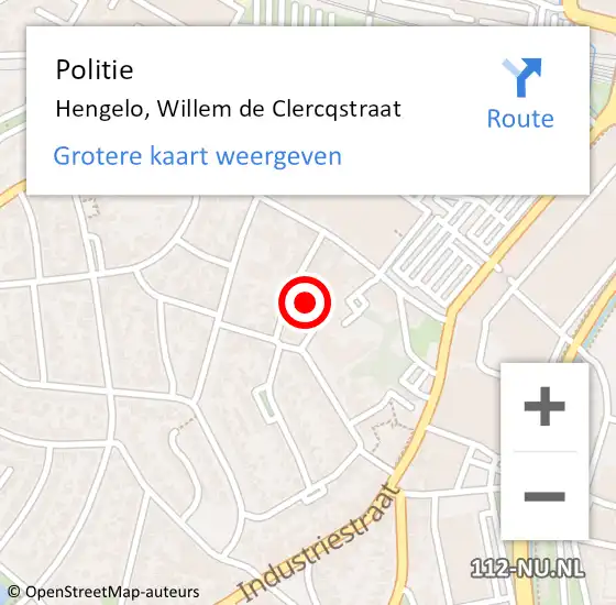 Locatie op kaart van de 112 melding: Politie Hengelo, Willem de Clercqstraat op 16 oktober 2022 20:12