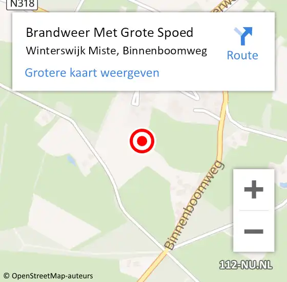 Locatie op kaart van de 112 melding: Brandweer Met Grote Spoed Naar Winterswijk Miste, Binnenboomweg op 16 oktober 2022 20:15