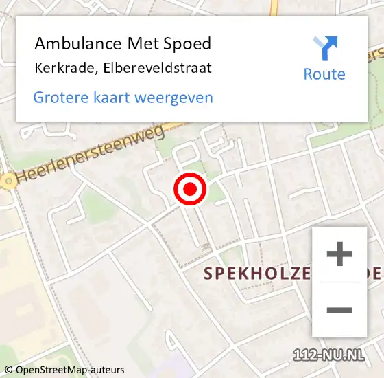 Locatie op kaart van de 112 melding: Ambulance Met Spoed Naar Kerkrade, Elbereveldstraat op 16 oktober 2022 20:16