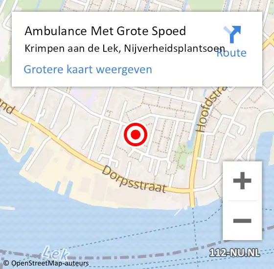 Locatie op kaart van de 112 melding: Ambulance Met Grote Spoed Naar Krimpen aan de Lek, Nijverheidsplantsoen op 16 oktober 2022 20:35