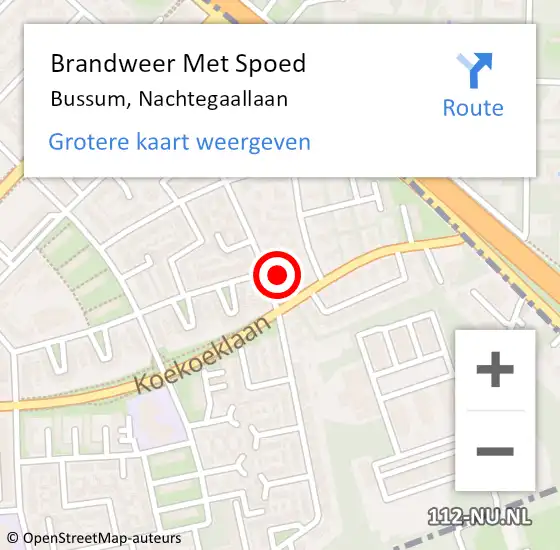 Locatie op kaart van de 112 melding: Brandweer Met Spoed Naar Bussum, Nachtegaallaan op 16 oktober 2022 21:05