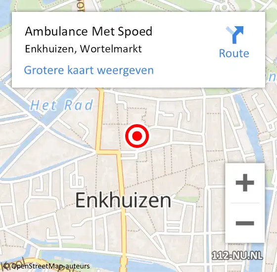 Locatie op kaart van de 112 melding: Ambulance Met Spoed Naar Enkhuizen, Wortelmarkt op 16 oktober 2022 21:26