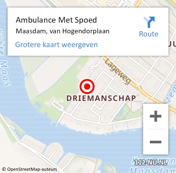 Locatie op kaart van de 112 melding: Ambulance Met Spoed Naar Maasdam, van Hogendorplaan op 16 oktober 2022 21:29