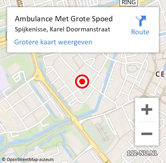 Locatie op kaart van de 112 melding: Ambulance Met Grote Spoed Naar Spijkenisse, Karel Doormanstraat op 16 oktober 2022 21:58