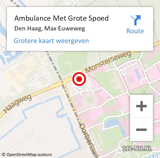 Locatie op kaart van de 112 melding: Ambulance Met Grote Spoed Naar Den Haag, Max Euweweg op 16 oktober 2022 22:17