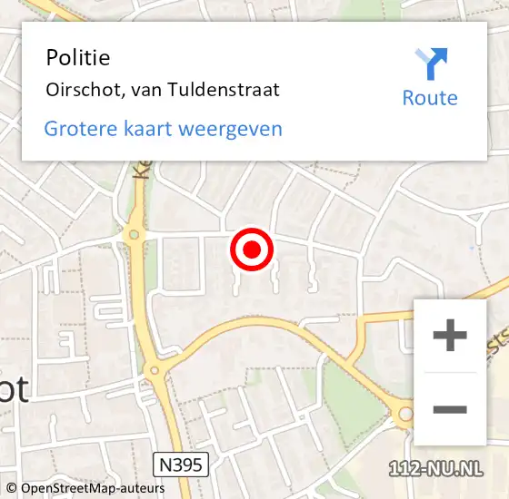 Locatie op kaart van de 112 melding: Politie Oirschot, van Tuldenstraat op 16 oktober 2022 22:19