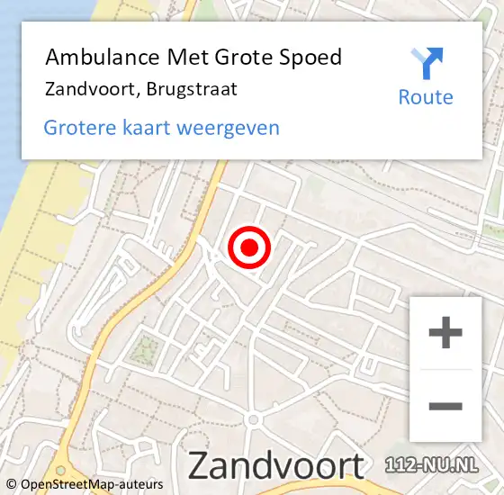 Locatie op kaart van de 112 melding: Ambulance Met Grote Spoed Naar Zandvoort, Brugstraat op 16 oktober 2022 22:34