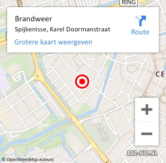 Locatie op kaart van de 112 melding: Brandweer Spijkenisse, Karel Doormanstraat op 16 oktober 2022 22:46