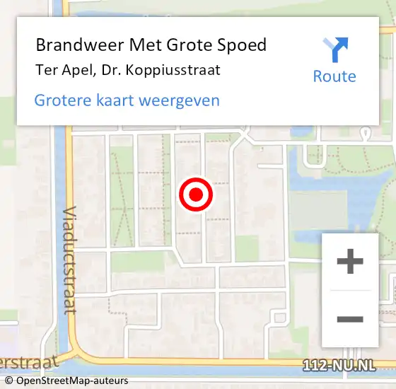 Locatie op kaart van de 112 melding: Brandweer Met Grote Spoed Naar Ter Apel, Dr. Koppiusstraat op 16 oktober 2022 22:50