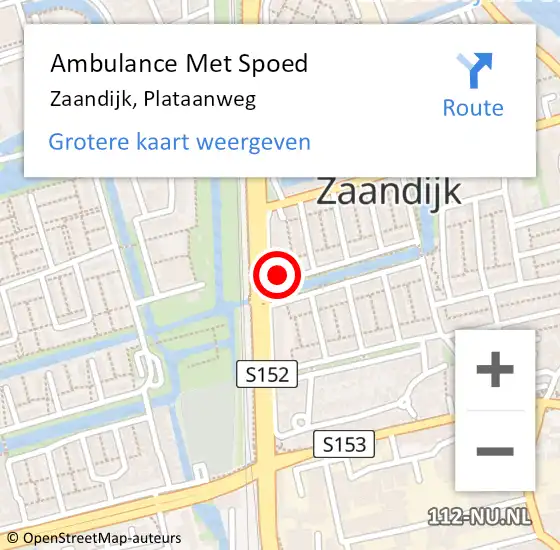 Locatie op kaart van de 112 melding: Ambulance Met Spoed Naar Zaandijk, Plataanweg op 16 oktober 2022 22:56
