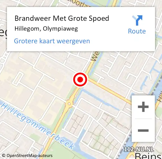 Locatie op kaart van de 112 melding: Brandweer Met Grote Spoed Naar Hillegom, Olympiaweg op 1 augustus 2014 18:04