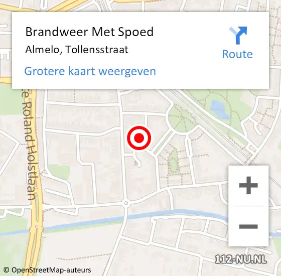 Locatie op kaart van de 112 melding: Brandweer Met Spoed Naar Almelo, Tollensstraat op 16 oktober 2022 23:03