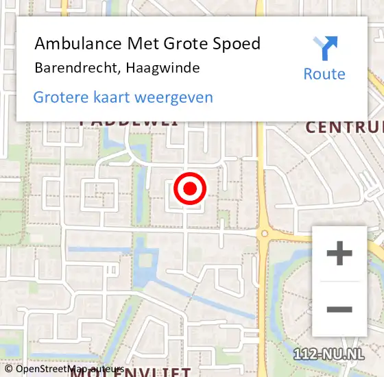 Locatie op kaart van de 112 melding: Ambulance Met Grote Spoed Naar Barendrecht, Haagwinde op 16 oktober 2022 23:21