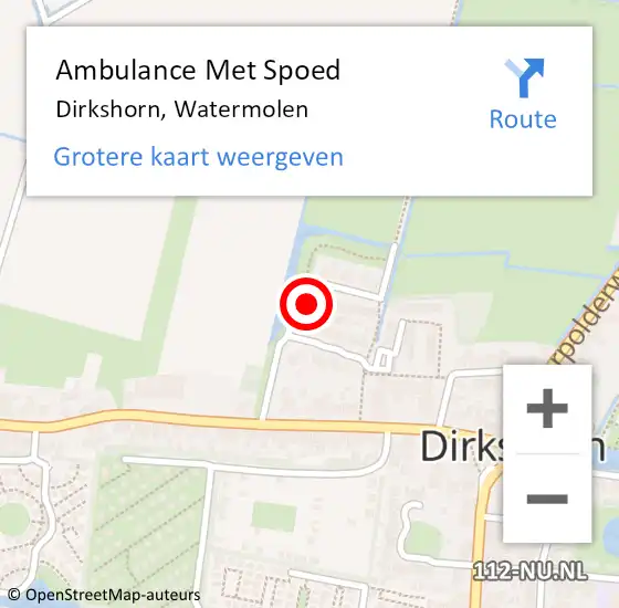 Locatie op kaart van de 112 melding: Ambulance Met Spoed Naar Dirkshorn, Watermolen op 16 oktober 2022 23:26