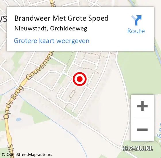 Locatie op kaart van de 112 melding: Brandweer Met Grote Spoed Naar Nieuwstadt, Orchideeweg op 16 oktober 2022 23:27