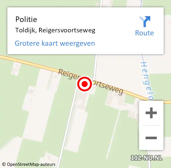 Locatie op kaart van de 112 melding: Politie Toldijk, Reigersvoortseweg op 16 oktober 2022 23:38