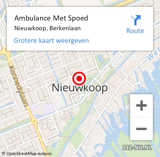 Locatie op kaart van de 112 melding: Ambulance Met Spoed Naar Nieuwkoop, Berkenlaan op 17 oktober 2022 00:20