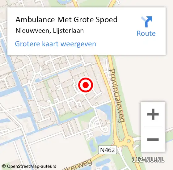 Locatie op kaart van de 112 melding: Ambulance Met Grote Spoed Naar Nieuwveen, Lijsterlaan op 17 oktober 2022 01:13