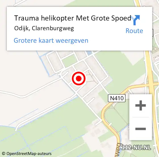 Locatie op kaart van de 112 melding: Trauma helikopter Met Grote Spoed Naar Odijk, Clarenburgweg op 17 oktober 2022 01:22