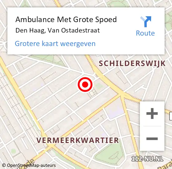 Locatie op kaart van de 112 melding: Ambulance Met Grote Spoed Naar Den Haag, Van Ostadestraat op 17 oktober 2022 02:58