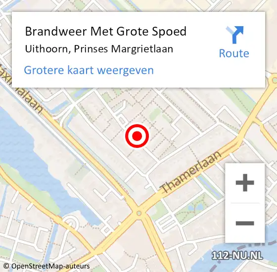 Locatie op kaart van de 112 melding: Brandweer Met Grote Spoed Naar Uithoorn, Prinses Margrietlaan op 17 oktober 2022 03:19