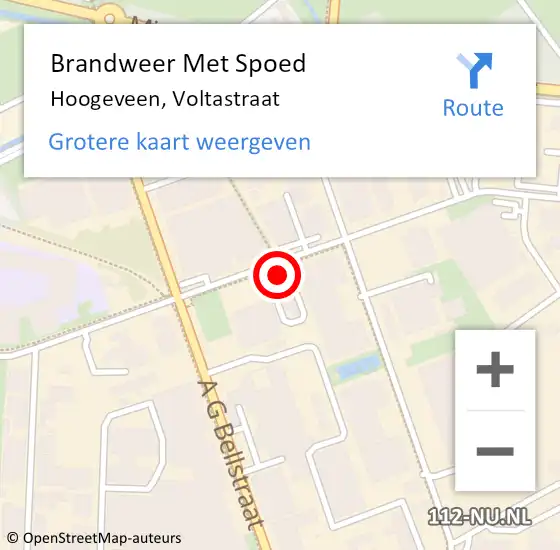 Locatie op kaart van de 112 melding: Brandweer Met Spoed Naar Hoogeveen, Voltastraat op 17 oktober 2022 03:49