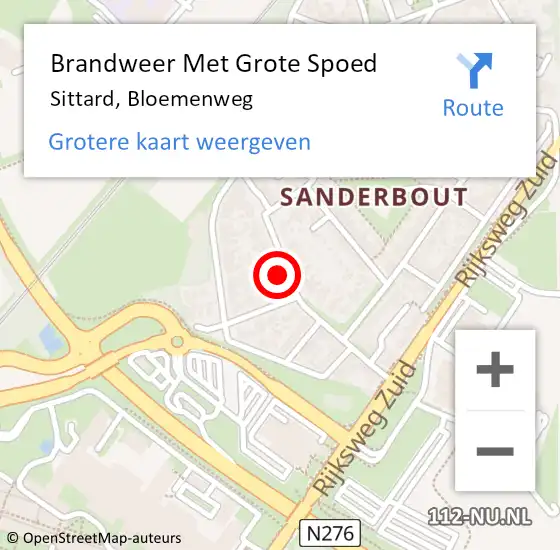 Locatie op kaart van de 112 melding: Brandweer Met Grote Spoed Naar Sittard, Bloemenweg op 17 oktober 2022 05:24