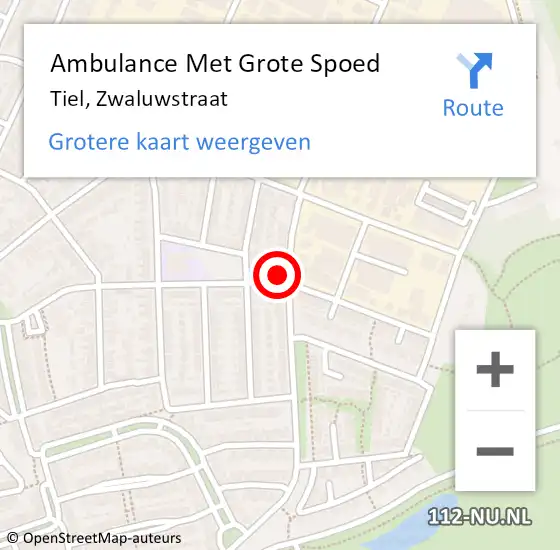 Locatie op kaart van de 112 melding: Ambulance Met Grote Spoed Naar Tiel, Zwaluwstraat op 17 oktober 2022 05:27