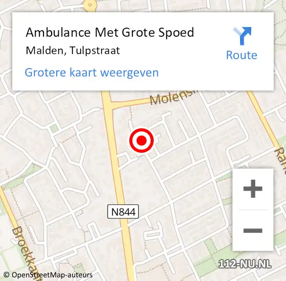 Locatie op kaart van de 112 melding: Ambulance Met Grote Spoed Naar Malden, Tulpstraat op 17 oktober 2022 05:30