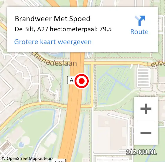 Locatie op kaart van de 112 melding: Brandweer Met Spoed Naar De Bilt, A27 hectometerpaal: 79,5 op 17 oktober 2022 05:32