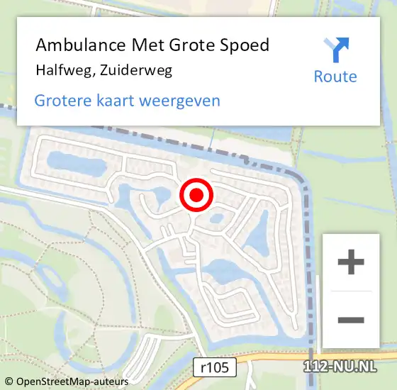 Locatie op kaart van de 112 melding: Ambulance Met Grote Spoed Naar Halfweg, Zuiderweg op 17 oktober 2022 05:55