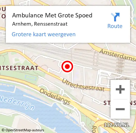 Locatie op kaart van de 112 melding: Ambulance Met Grote Spoed Naar Arnhem, Renssenstraat op 17 oktober 2022 06:29