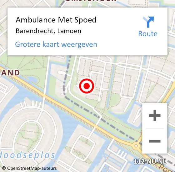 Locatie op kaart van de 112 melding: Ambulance Met Spoed Naar Barendrecht, Lamoen op 17 oktober 2022 07:15